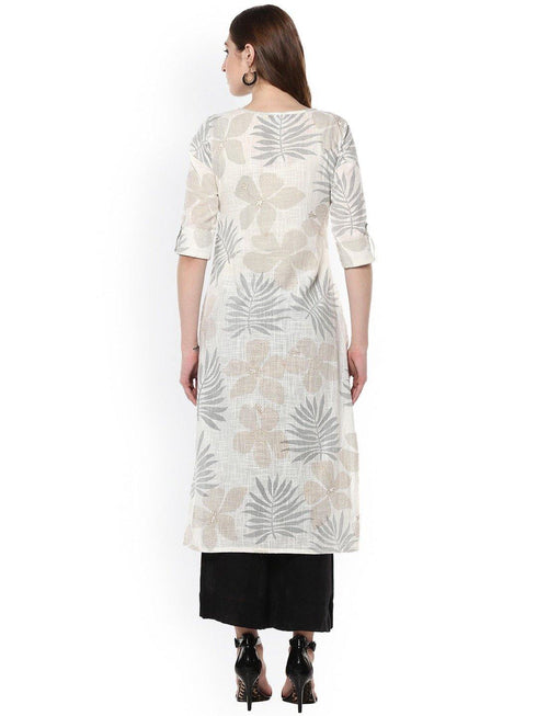 Off White Cotton Foil Print Straight Kurta